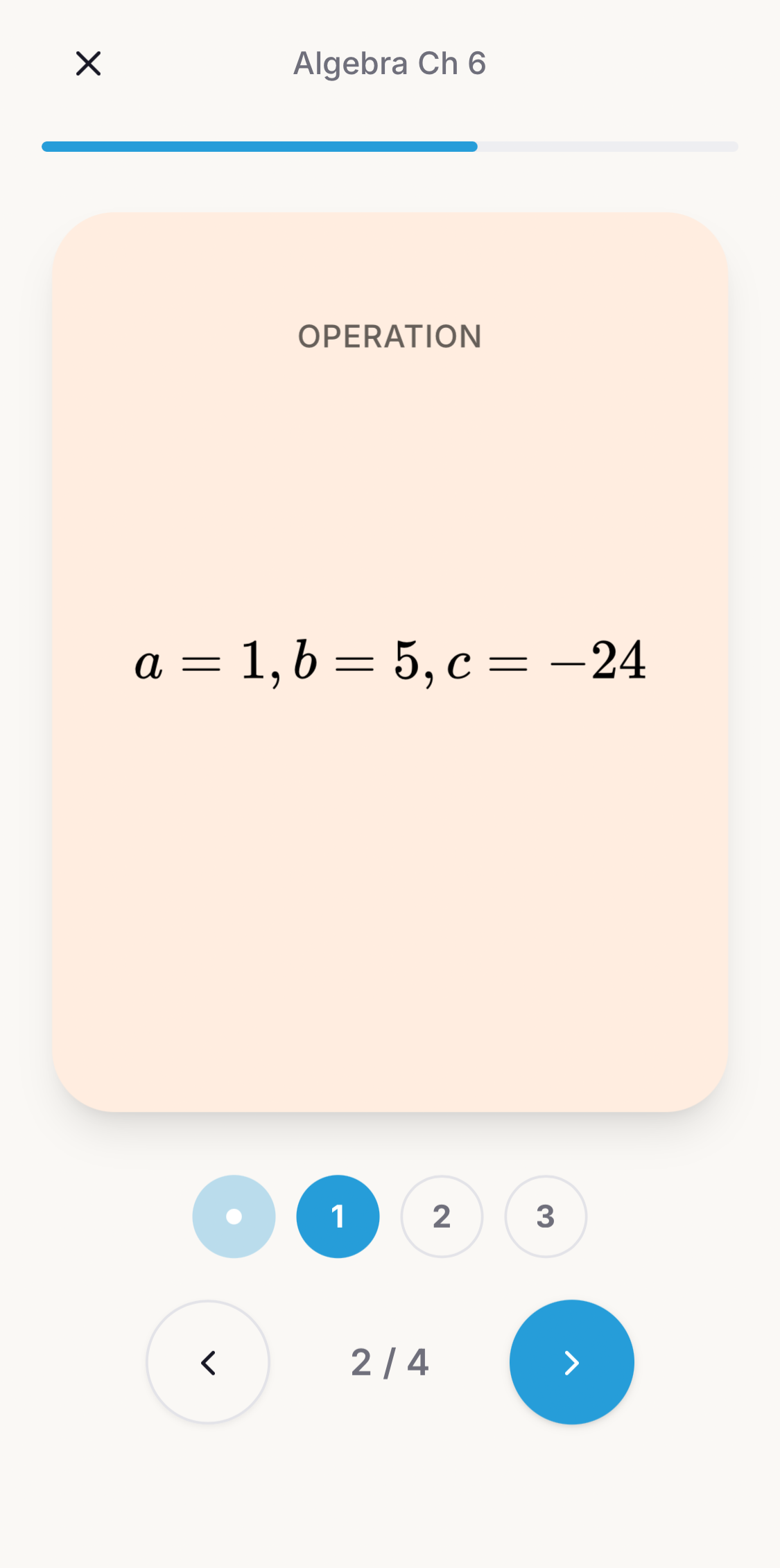 Algebra equation flashcard step 4