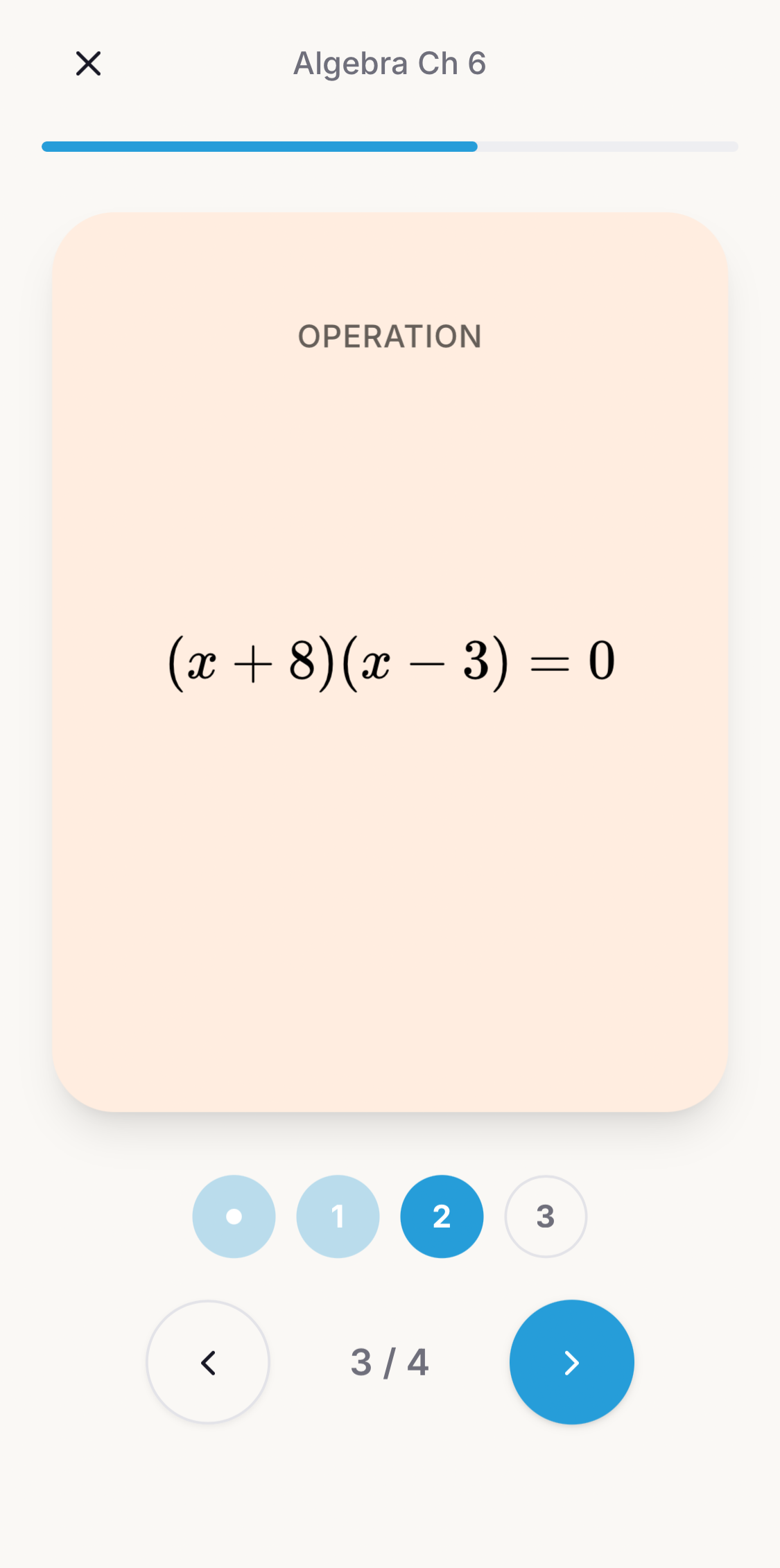 Algebra equation flashcard step 6