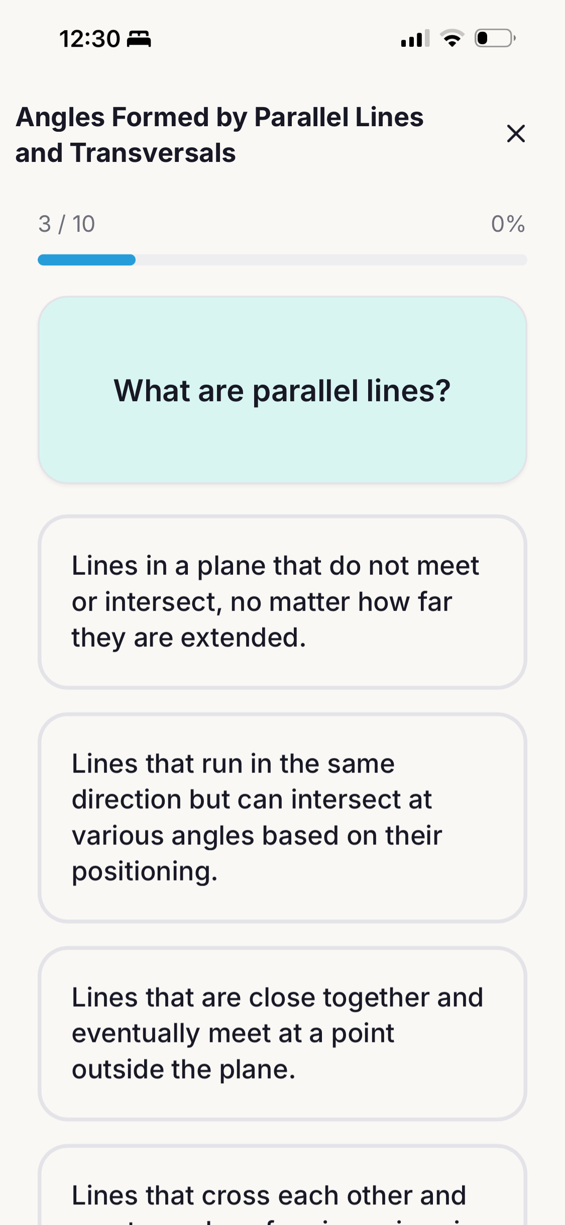 Quiz: What are parallel lines, Geometry
